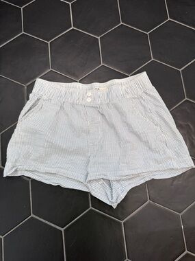 SO Light Blue and White Pinstriped High Waist Shorts